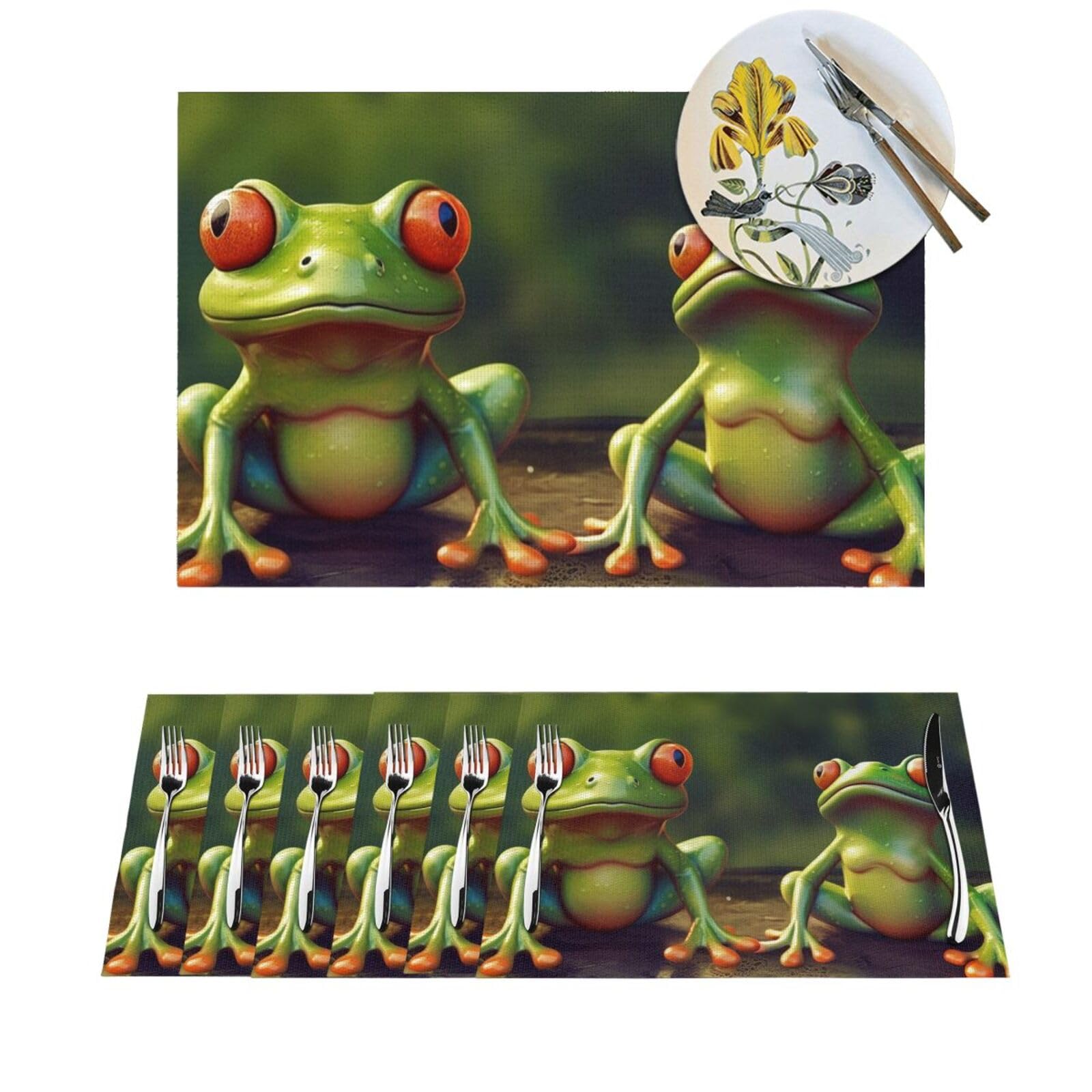 Sets de table grenouilles vertes en PVC tissé résistants - Lot de 6