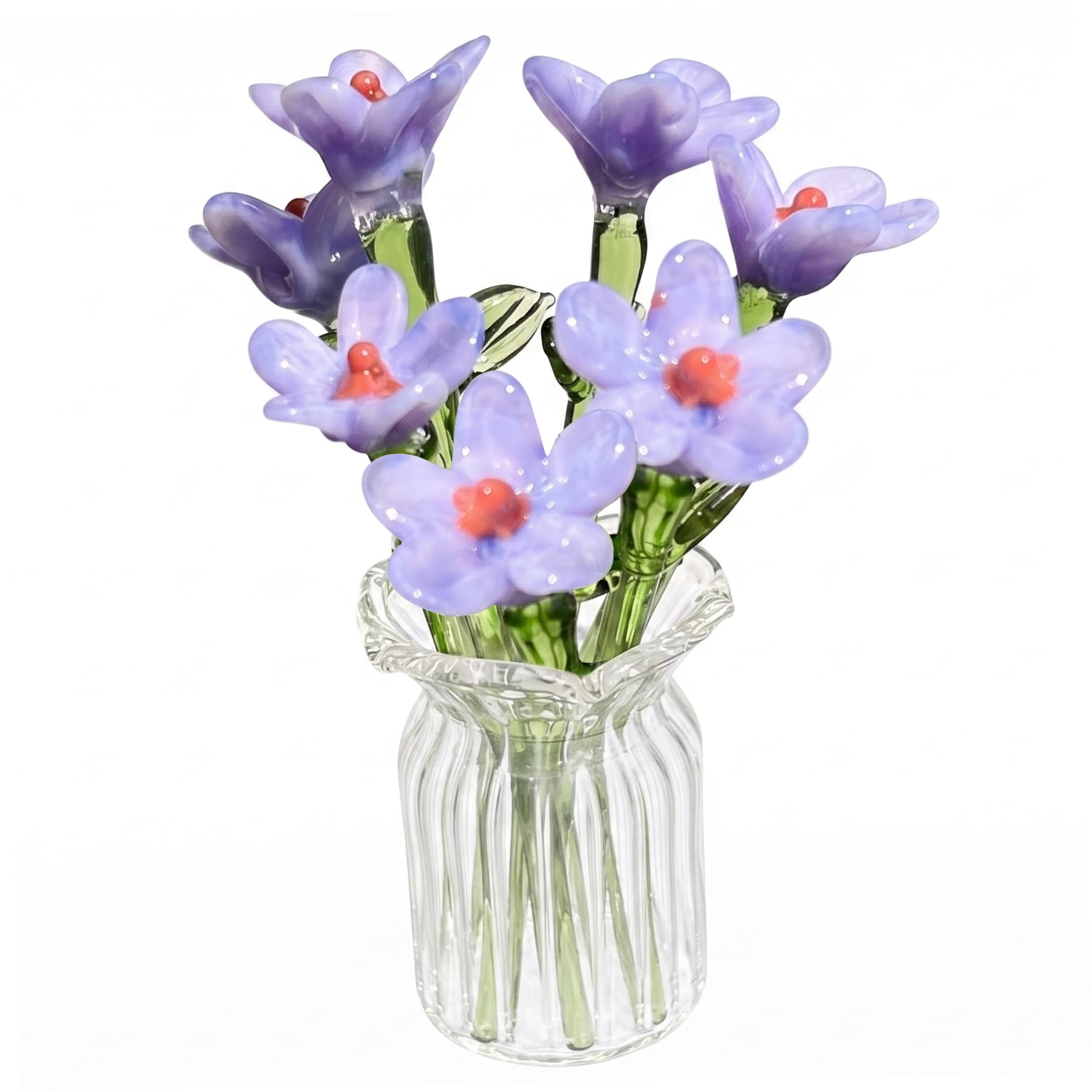 Ginwrek Tiny Glass Flowers in Vase Mini Glass Flowers, 1 Set Mini in Vase, Handcrafted Wildflower Bouquet Centerpieces for Desk