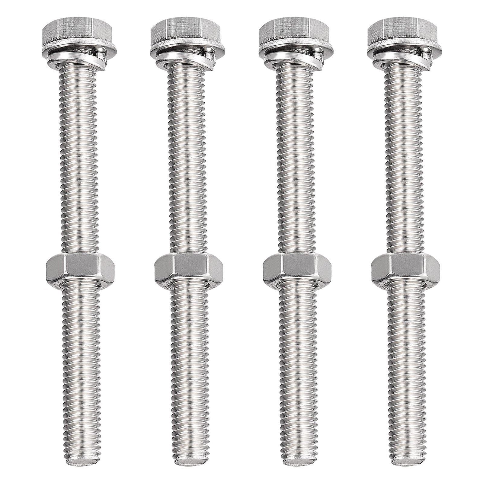 TA-VIGOR 4Pcs M8 x 80mm Hex Head Screws Bolts, Nuts, Flat & Lock Washers Kits, Fully Thread Hexagon Bolts