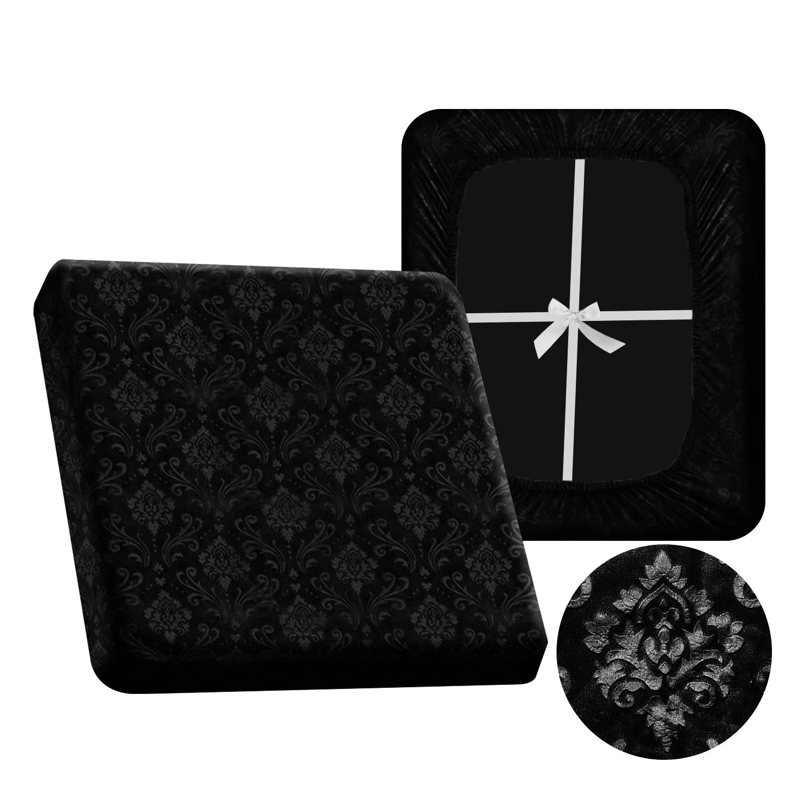 VFGFDJNDFX Embossed Velvet Stretch Sofa Cushion Covers, Non Slip Sofa Seat Cover with Elastic Bottom and 4 Ties, Couch Backrest Slipcovers for Pets, Kids (Black,XL 1 seater)
