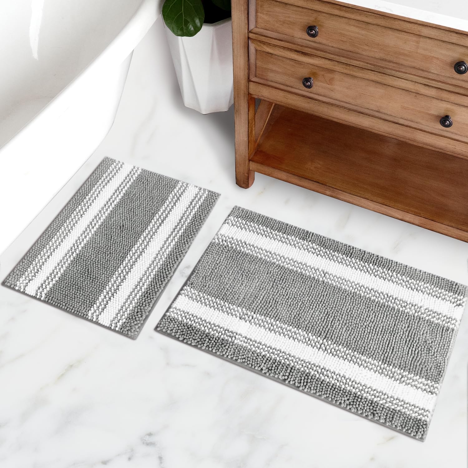 (Incomplete 1 of 2) GRANNY SAYS Bathroom Rugs Sets 2 Piece, Bath Mats for Bathroom Non Slip, Ultra Soft Chenille Bath Rugs Washable, Absorbent Bath Mat for Bathroom Floor, Gray and White, 17x24/20x32