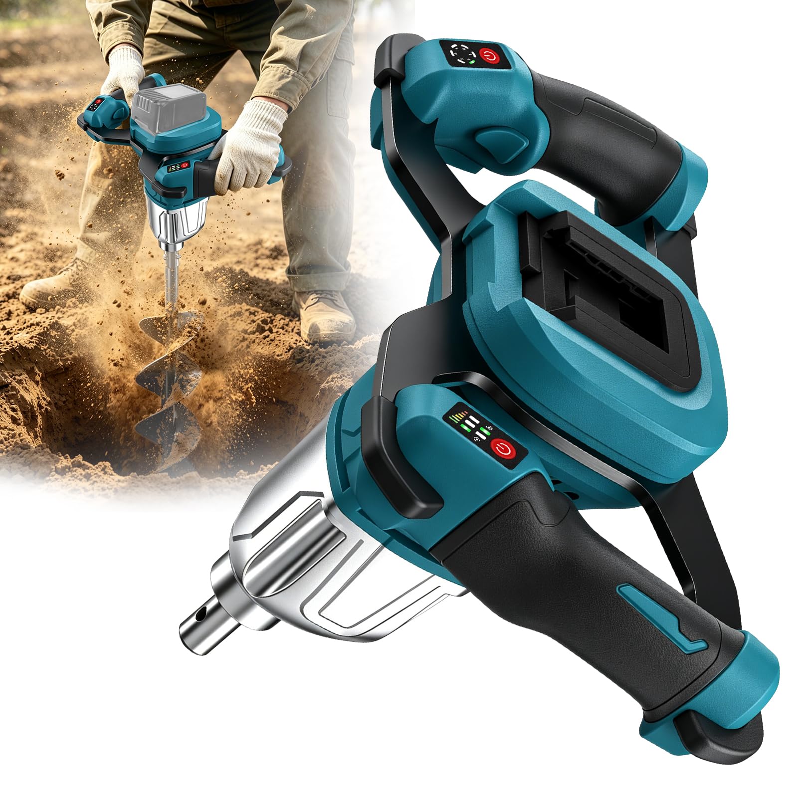 Professional Akku-Erdbohrer für Makita 18V Akku, Erdlochbohrer Pfahlbohrer | Bürstenloser Motor für Gartenbau/Pfahlsetzung, Kompatibel mit 20-20.5 mm gemahlenen Bohrerbits, Eisbohrbits, ohne Akku