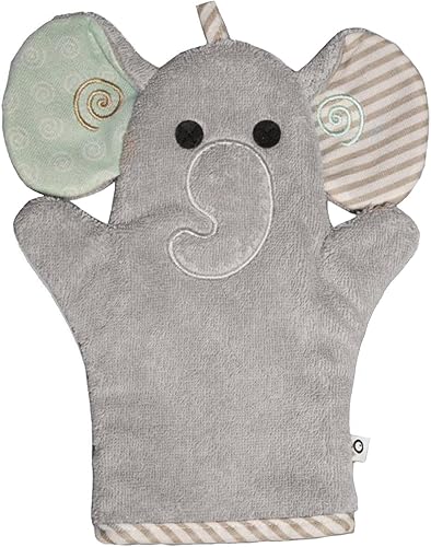 ZOOCCHINI Guante de baño para bebé, ultra suave, 100% algodón de rizo de nieve, diseñado en los Estados Unidos, 1 mitón/paquete (Elle The Elephant)