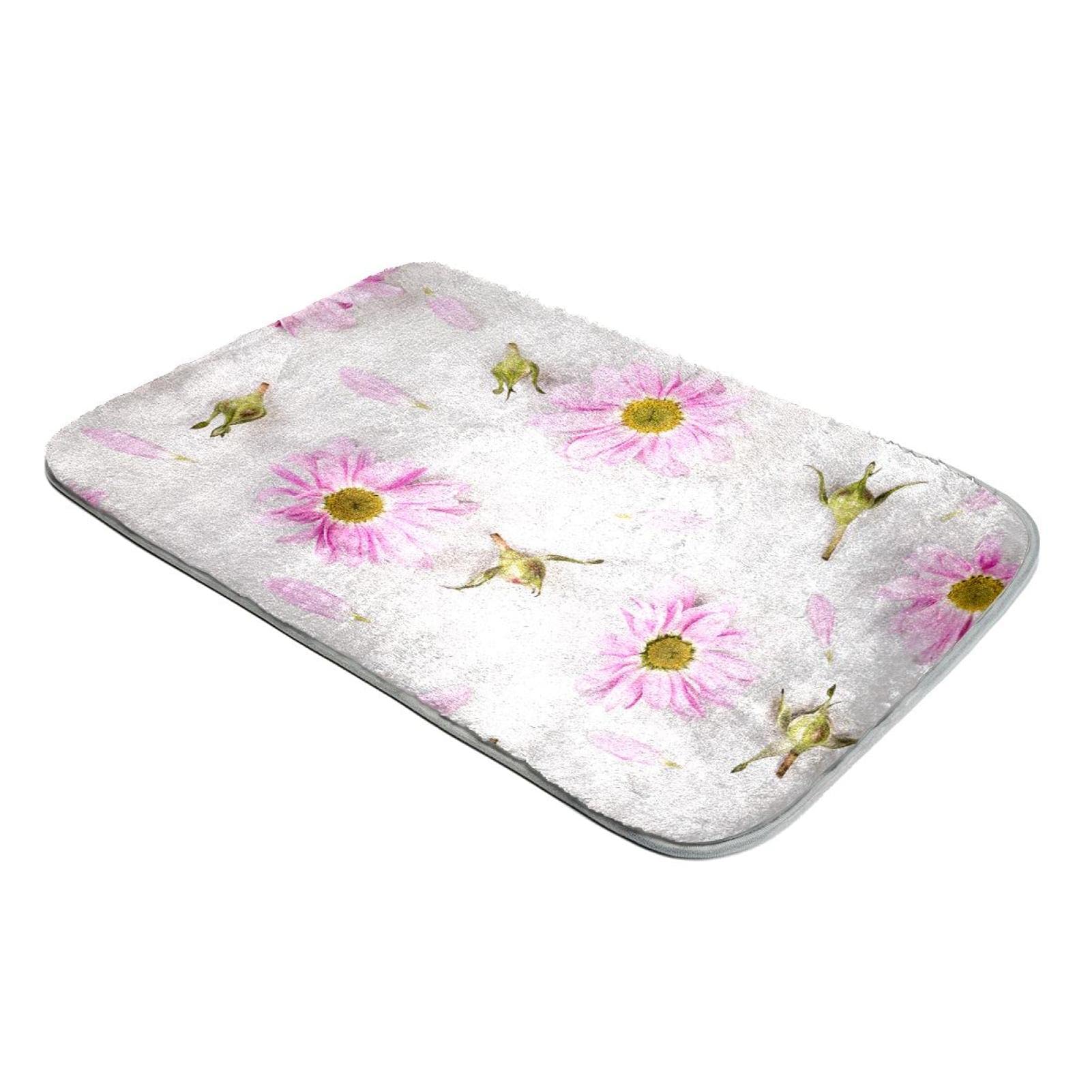 Tapis poils longs ultra doux rose antidérapant en fausse fourrure fleur