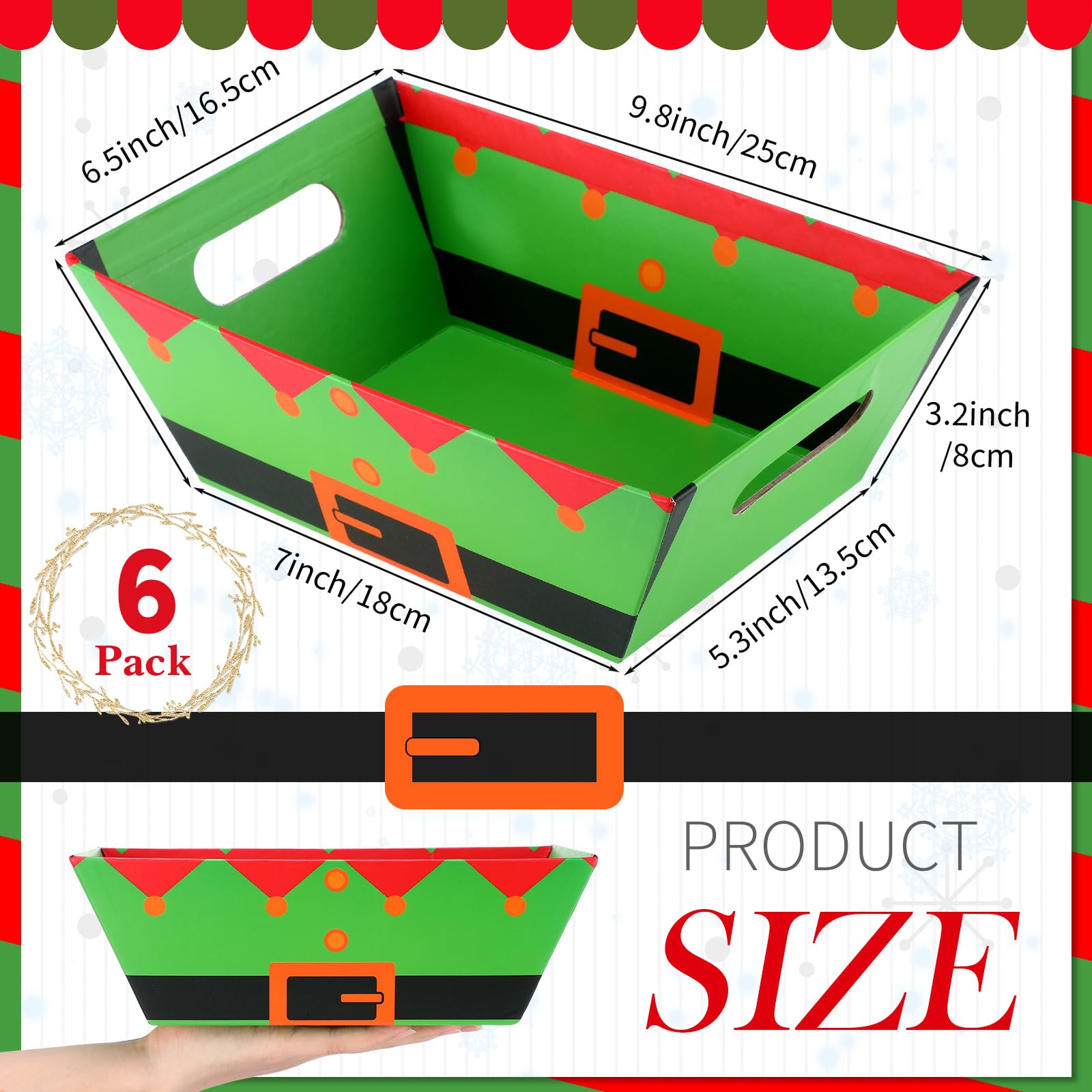 Tioncy 22 cestas de regalo de Navidad vacías, incluye 6 cestas vacías de cartón, 6 bolsas de regalo transparentes, 10 unidades de lazo dorado para vacaciones, cumpleaños, Navidad, etc