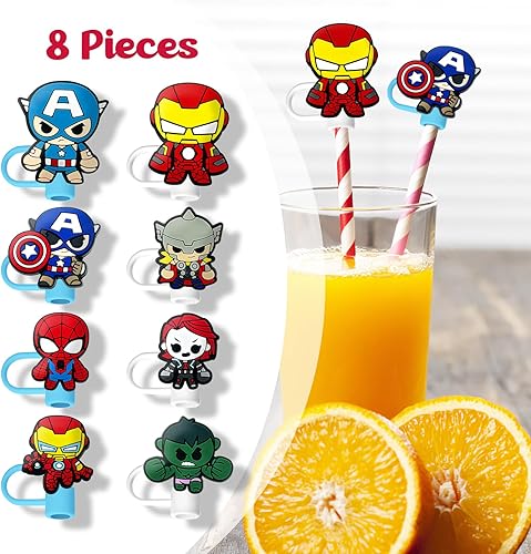 Miniatura 7 de 12 fundas de popote para vasos, bonito adorno de popote de dibujos animados, fundas de silicona para pajitas (12 unidades, anime de 0.315 in, 91)