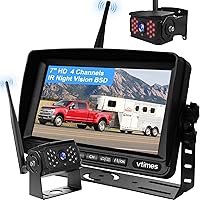 Vtimes Wireless RV Backup Camera with 7" HD Monitor, 984ft Range, BSD Alert, IP69K Waterproof, IR Night Vision, 4-Channel Split Screen