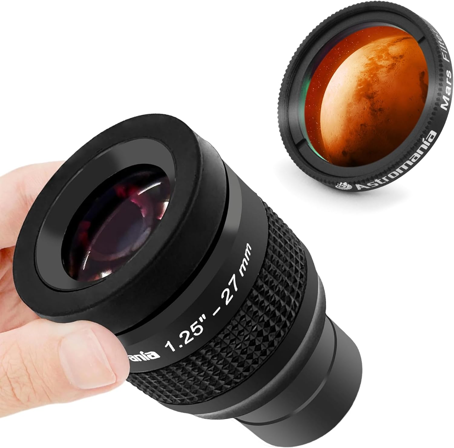 Astromania 1.25" Mars Observing Eyepiece Filter- Bundle with - 1.25" 27mm Premium Flat Field Eyepiece