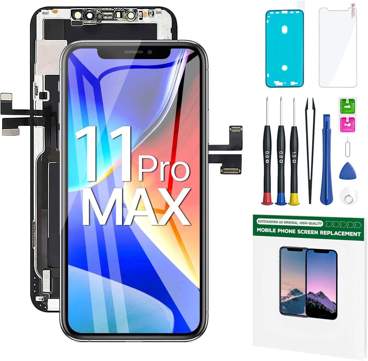 iPhone 11 Pro Max Screen Replacement Kit 6.5'' LCD Display 3D Touch Full HD Digitizer Full Assembly Repair Kits Waterproof Frame Sticker+Screen Protector