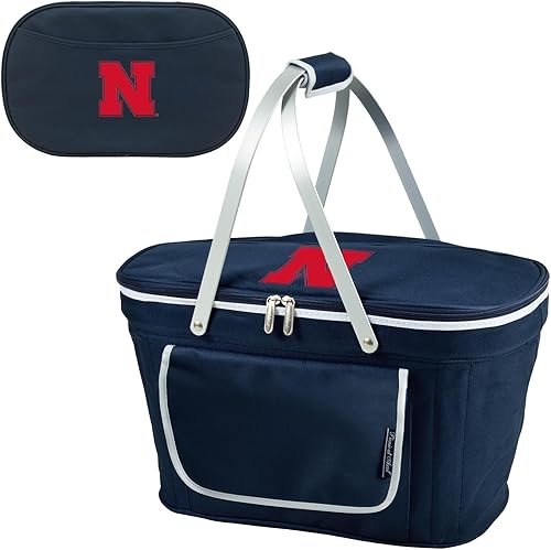 Cesta de picnic aislada plegable patentada de la Universidad de Nebraska Cornhuskers equipada con servicio para 4 personas, diseñada y montada en