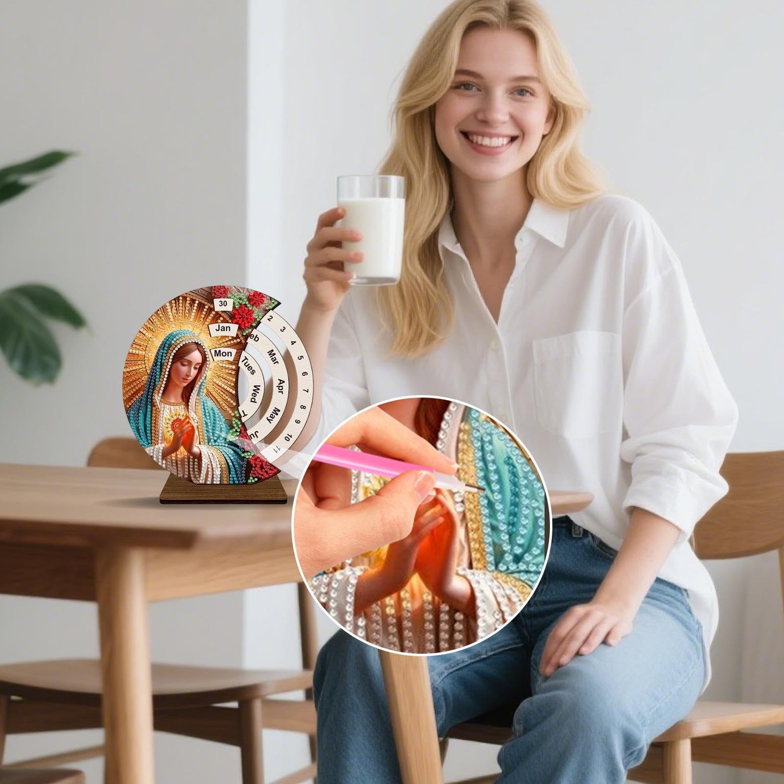 Calendario perpetuo – Calendario rotante manuale per decorazione domestica, dormitorio, mensola, camera da letto, aula