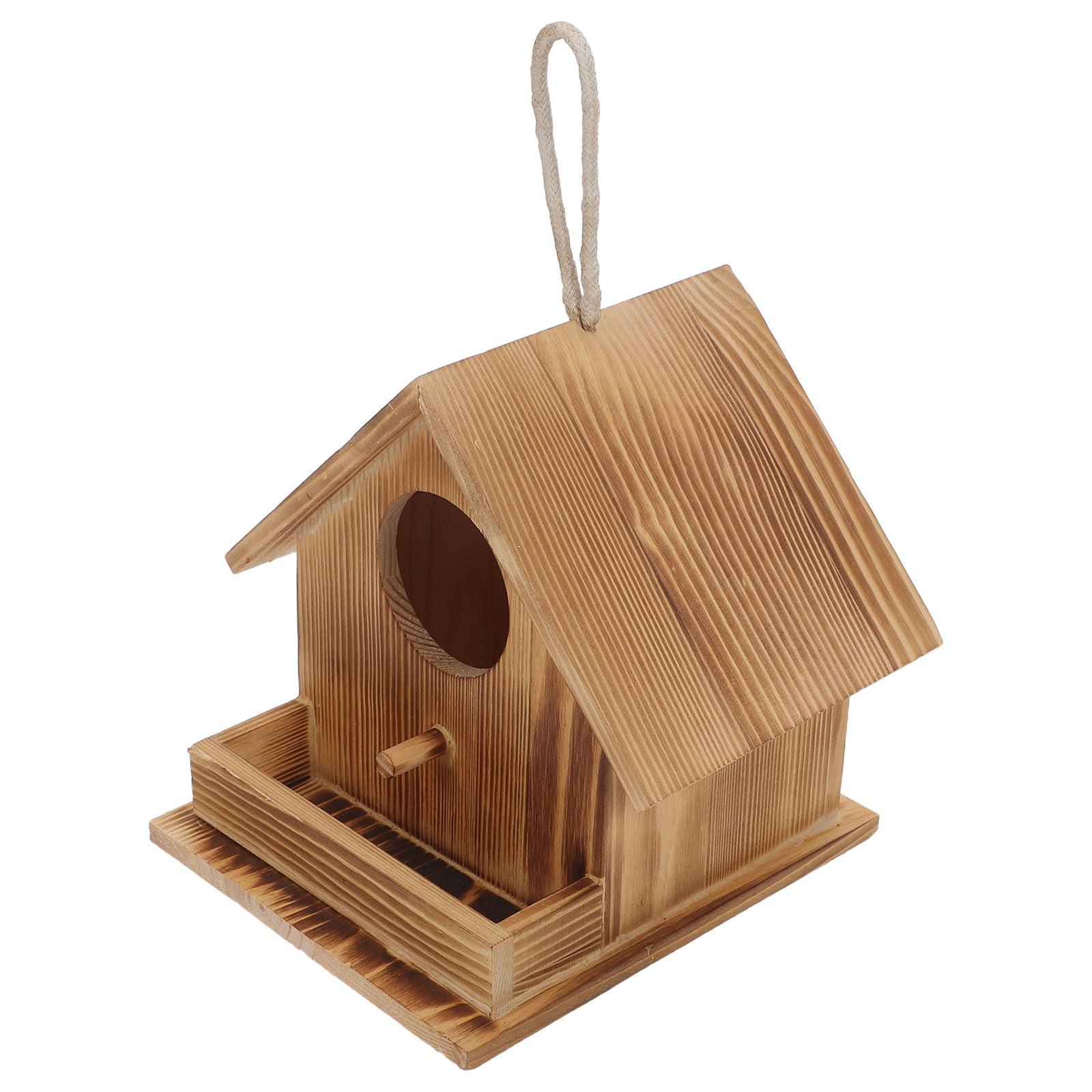Nichoir en bois massif pour oiseaux en pin brûlé de 17,5x18,2x17,2 cm pour l'abri du jardin