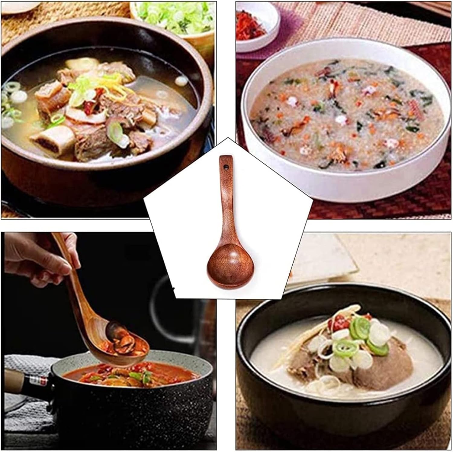 Soup Ladles Wooden Serving Spoon Ladle Large Natural Wood Soup Cooking Utensil Handmade Tableware for Kitchen Restaurant Porridge