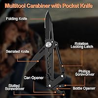 Vista 4 de Mosquetón multiherramienta con cuchillo de bolsillo, equipo EDC con cuchillos plegables, abridor de botellas, rompevanas y destornillador, regalos