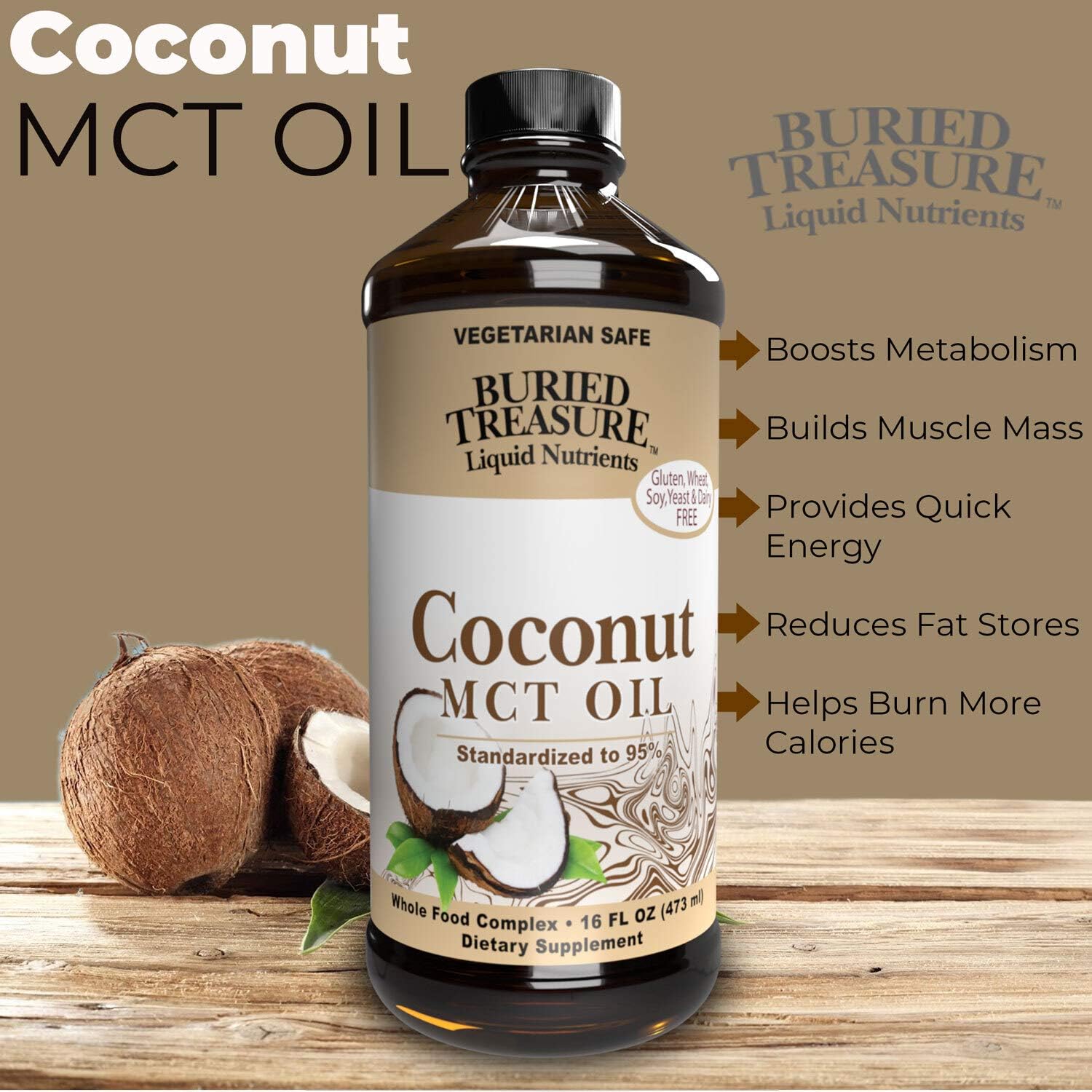 Buried Treasure MCT Coconut Oil for Healthy Brain Function Increased Performance, Keto and Paleo Diet Safe Flash Steamed Medium Chain Triglycerides 16 Ounce (Pack of 1)