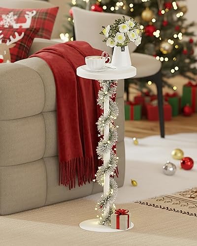 Miniatura 7 de TUTOTAK Mesa auxiliar redonda alta, mesa auxiliar pequeña, juego de 2, mesa de bebida, mesa auxiliar de pedestal, sala de estar, blanco TB01BW096