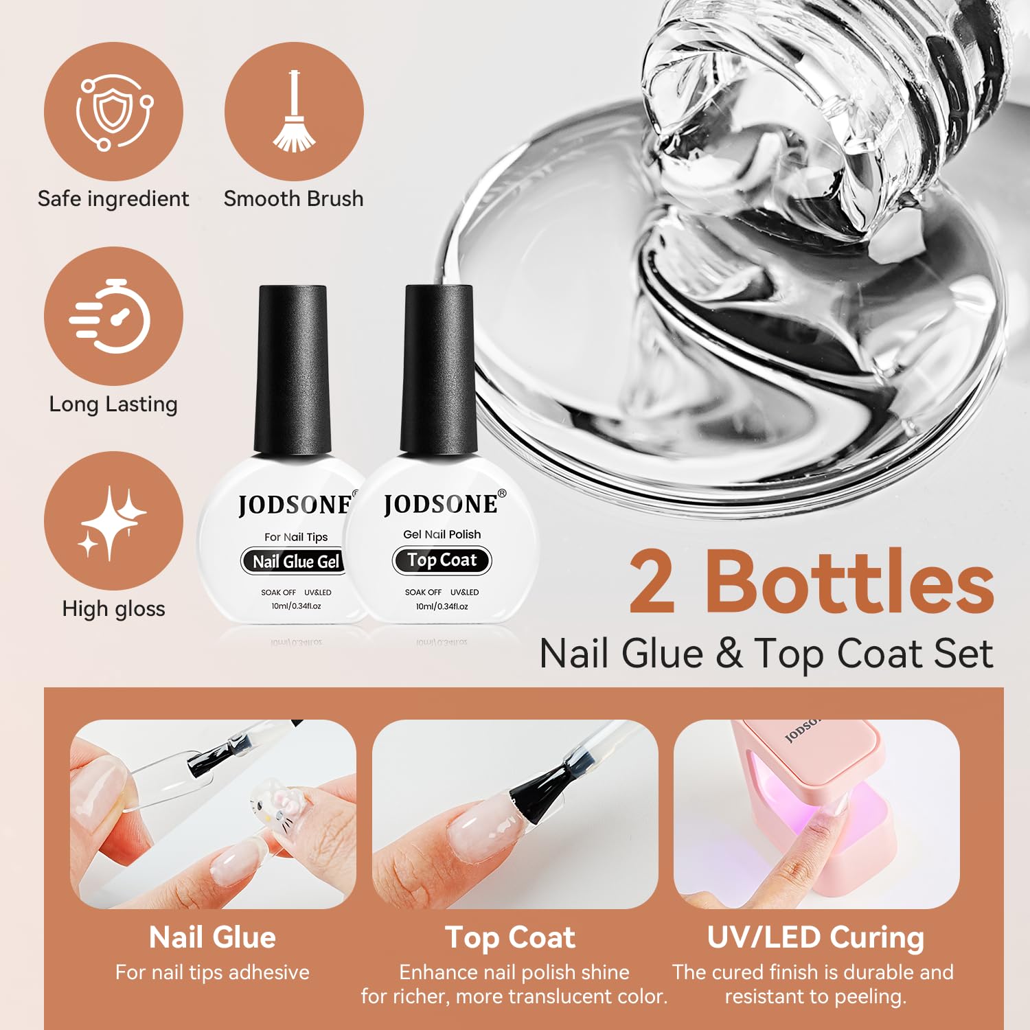JODSONE Gel Nail Kit Square Nail Tips 480PCS Mini Rechargeable Nail Lamp Pre Shaped Clear Full Cover Fake Nails Tips with Nail Glue & Top Coat U V LED Curing Lamp DIY Manicure Gifts for Women