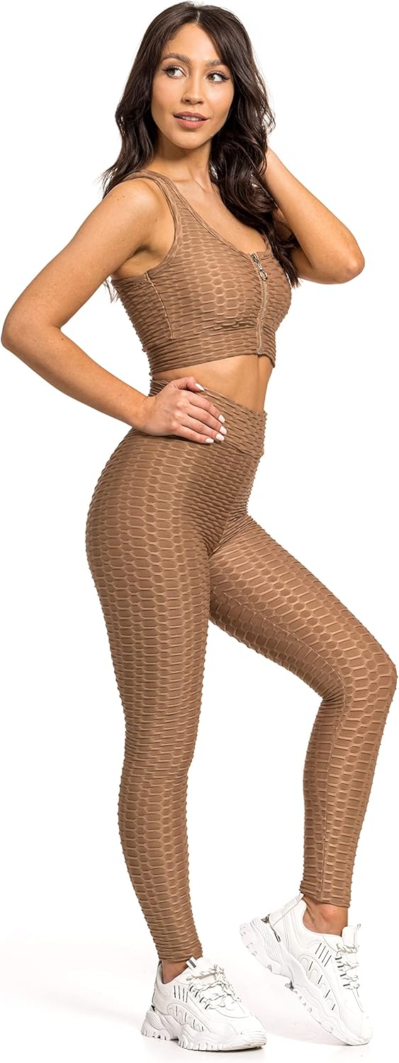 MITAAMI Gym Sets Voor Vrouwen 2-delig - Elastische Hoge Taille Leggings Sport Top BH Met Rits, Honingraat Solid Slim Fit Vrouwen Yoga Gym Workout Set Outfit Sport Activewear Gym Kleding Maten
