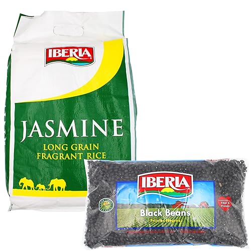 Iberia Jasmine Arroz fragante de grano largo, 18 libras + frijoles negros secos Ibeia, 4 libras.