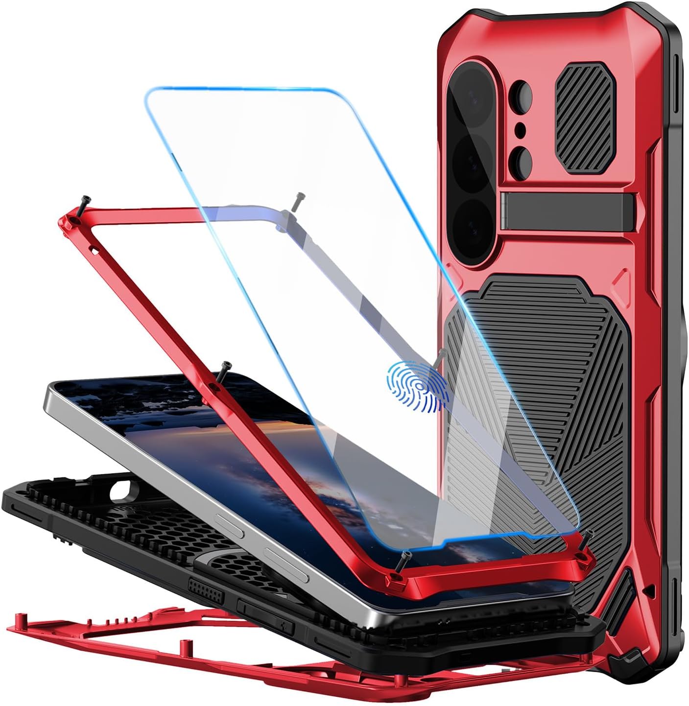 for Samsung Galaxy S26 Ultra Case with Kickstand, [Compatible Fingerprint Recognition] Full-Body Heavy Duty Rugged Case Alloy Metal + Silicone Shockproof Phone Cover for Galaxy S26 Ultra Blue