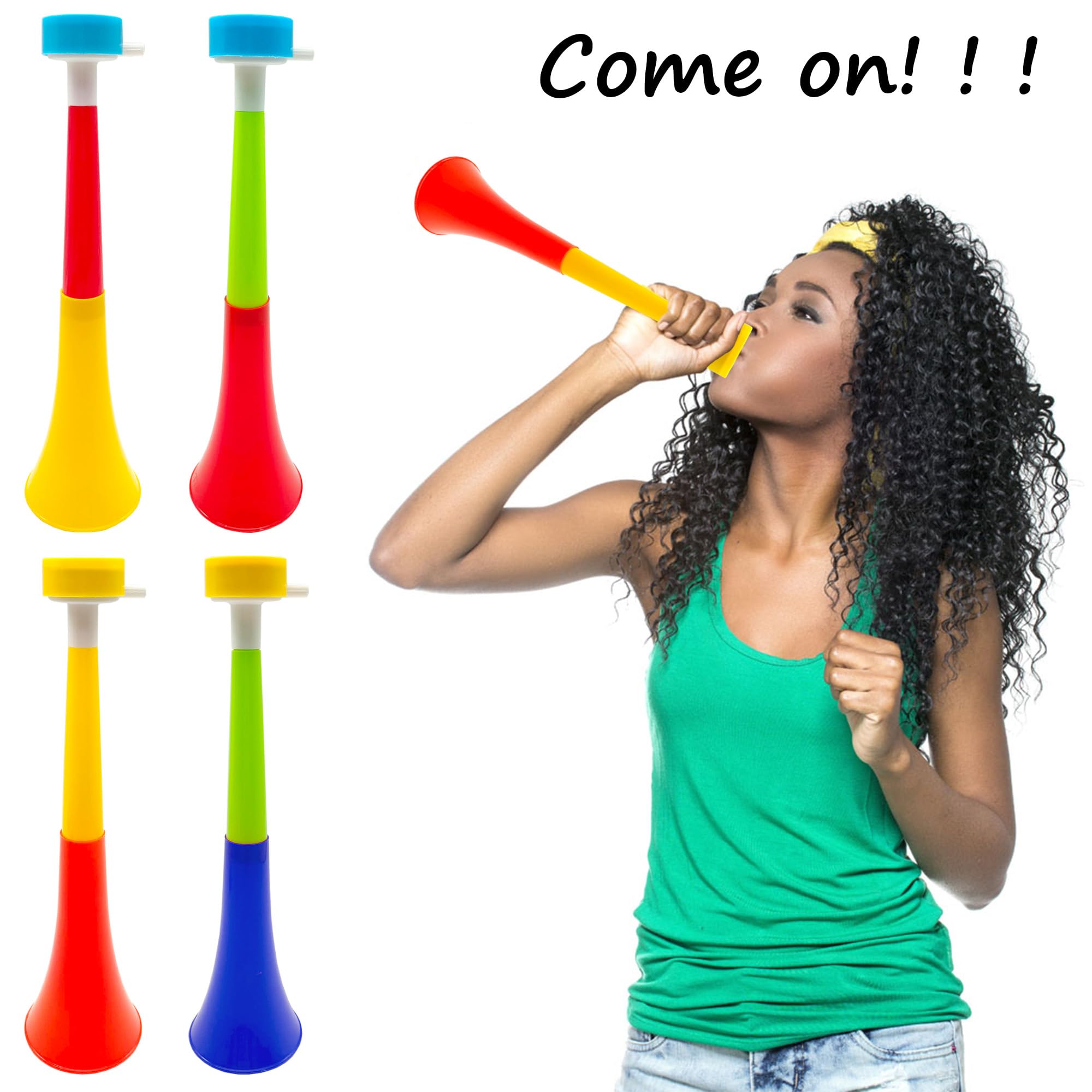 Niuhong Vuvuzela Loud Football Fanfare Very Loud Cheerleading Trumpet Noisemaker Horn Plastic Trumpets Play Fan Item Fan Spectator Football Game Stadium Trumpet (B) Pack of 4 - Image 2