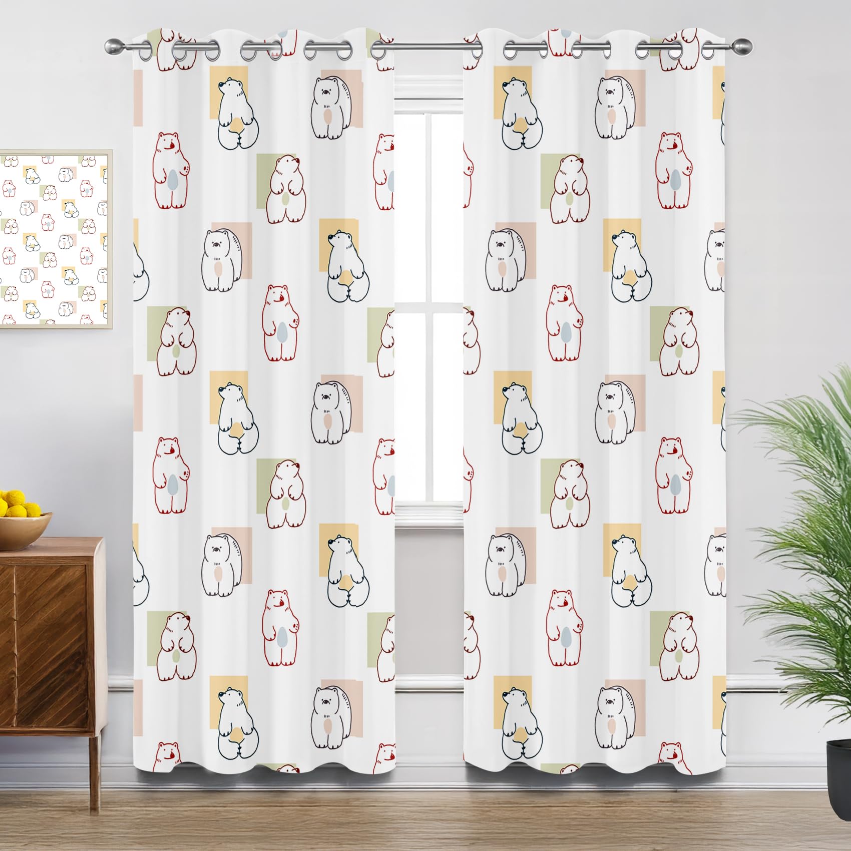 Mistela Cartoon Eyelet Curtains - Cute Animal Polar Bear Kids Blackout Curtains for Living Room Bedroom, Thermal Insulated Soundproof Curtain, W66 X D54, 2 Panels Drapes Room Decorations