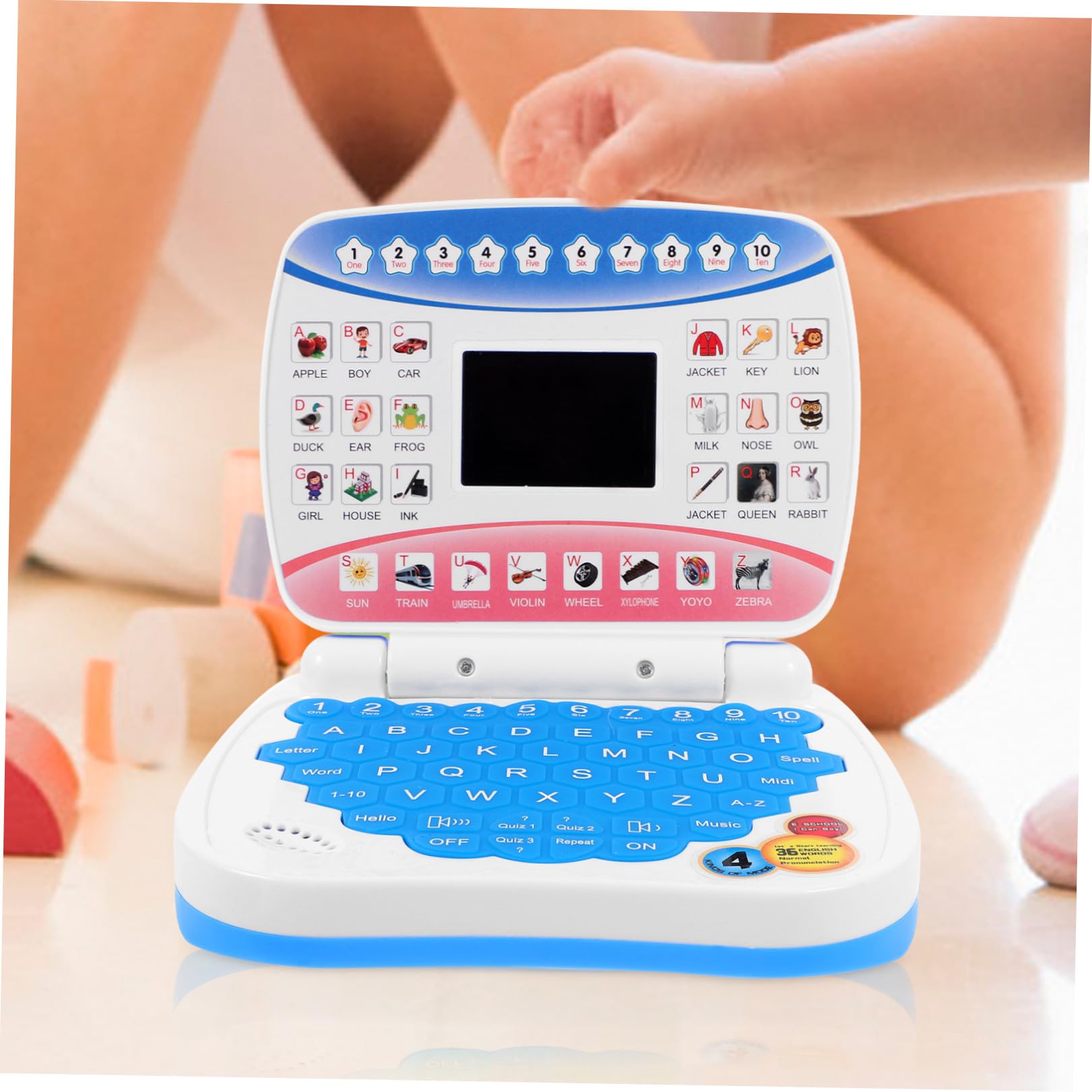 Computer Portatile Istruttivo Bimbo, Mini Simulazione LED Blu | Festa Scuola Decor, Gioco Musicale per Bambini, Batteria 3 X Aa Non Inclusa