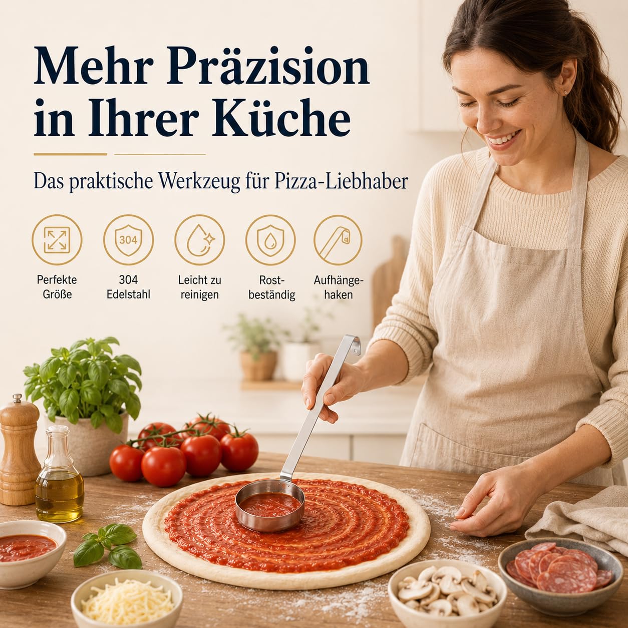 TOPBATHY Cucchiaio in acciaio inox Multi- Pizza Salsa Cucchiaio Mestolo Misurazione Piatta Scoop