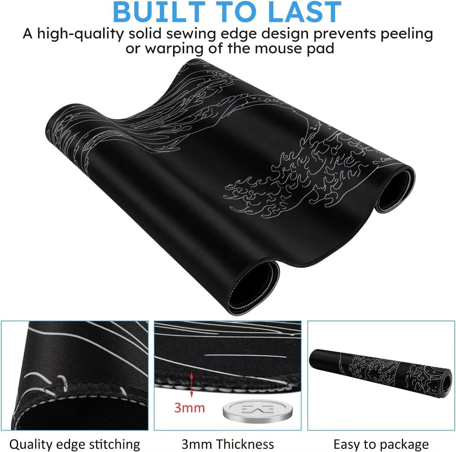 Alfombrilla Ratón XXL 1000x500x3mm Mouse Pad Grande Gaming,Alfombrilla Antideslizante,Tapete Escritorio con Bordes Cosidos,Alfombrilla Ratón para Jugadores, PC, Oficina, Icebergs