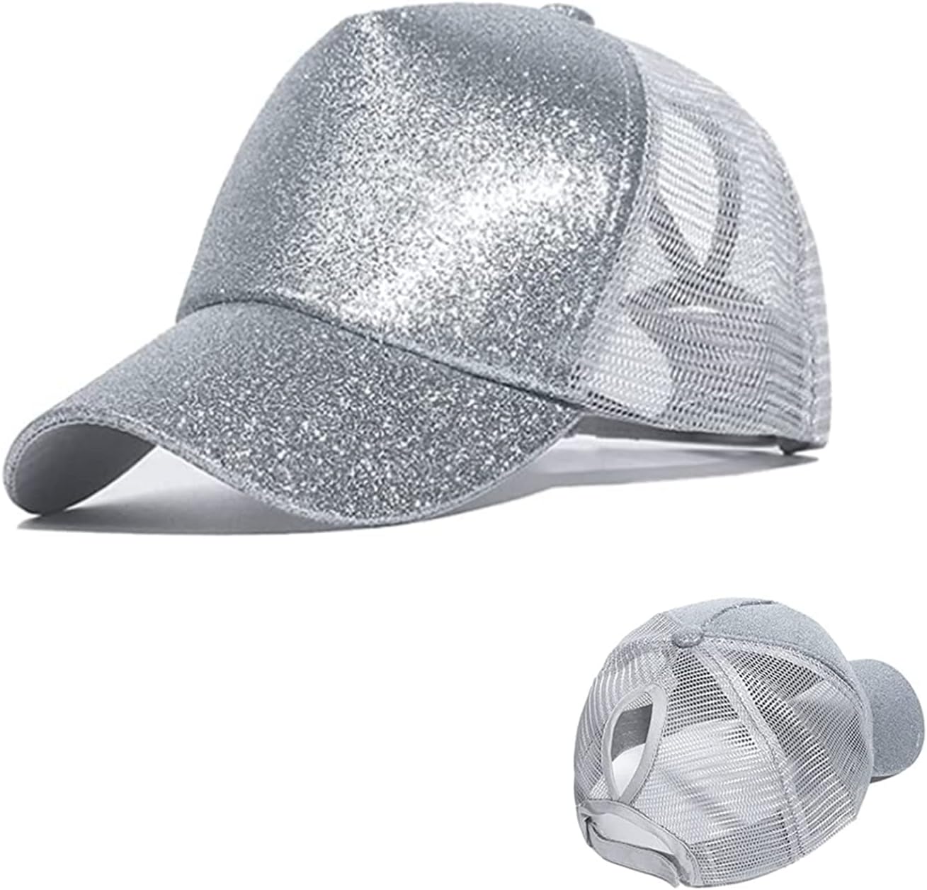 DieselDWE Visor Cap, Summer Glither Ponytail Cap Mesh Hats Casual Adjustable Sport Caps Baseball Cap for Women Girls (Grey)