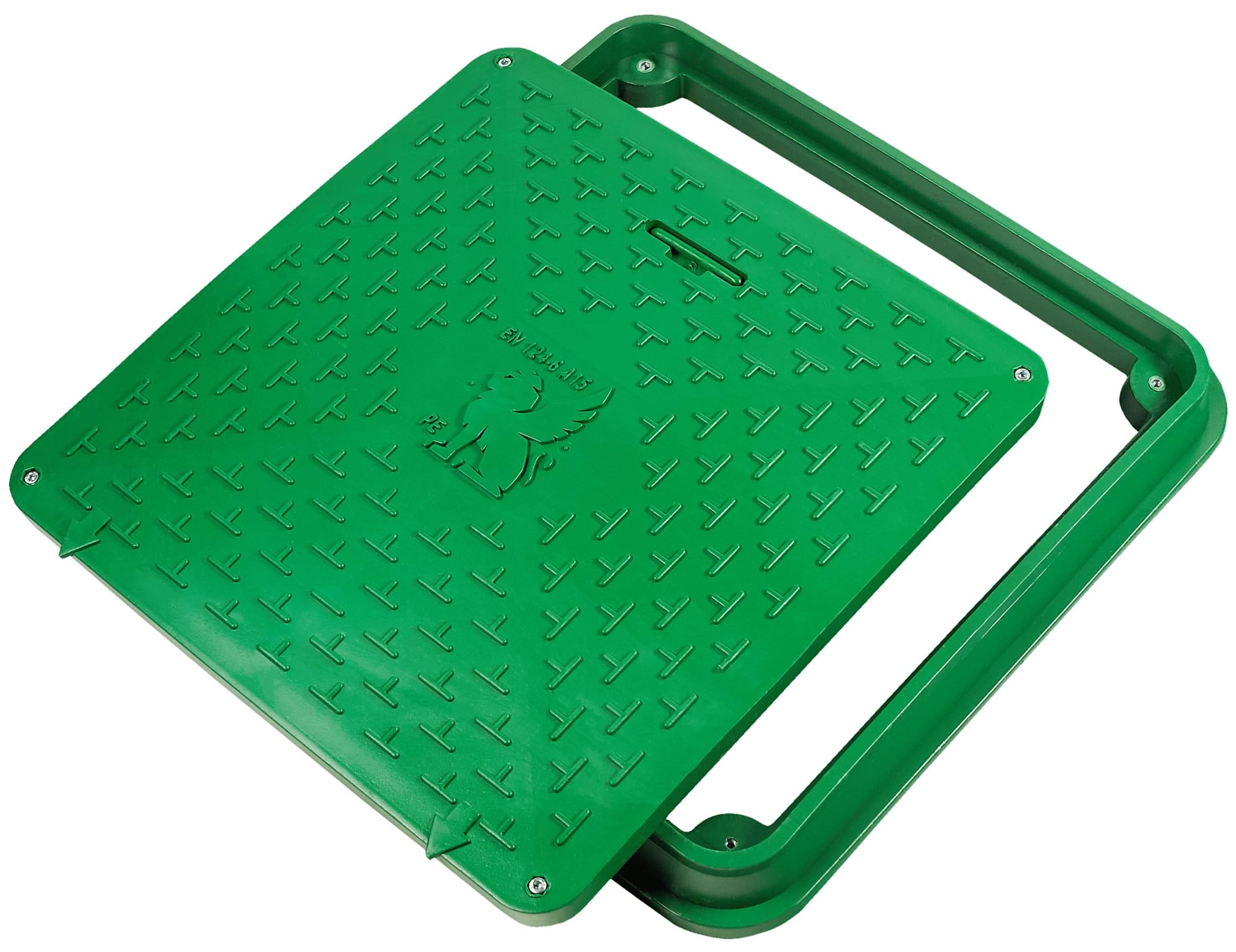 Tapa de pozo 600x600, Tapa de Alcantarilla Cuadrada A15, Tapa de registro y Tapa de arqueta de Plástico DN600/720 EN-124, Carga max 1500 Kg, BabylonPlast (Verde)