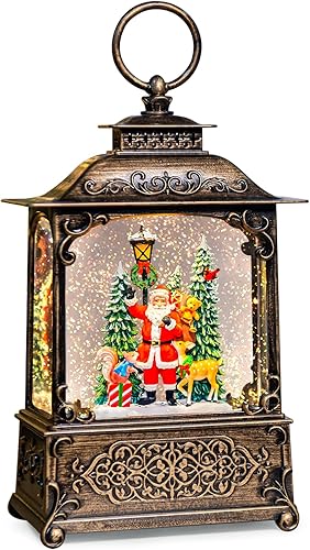 Miniatura 17 de Linterna de globos de nieve de Navidad con música, globos de nieve para árbol de Navidad con efectos de purpurina giratoria, alimentado por USB y