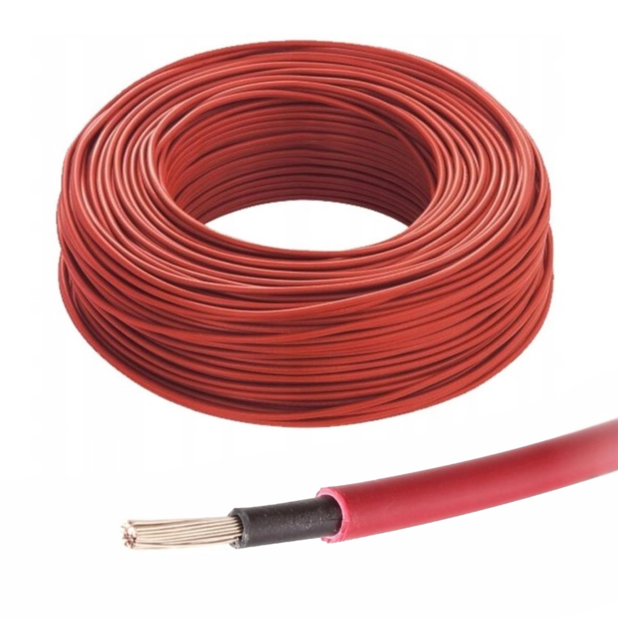 Solar cable PV DC 4 mm2 6 mm2 10 mm2 1800 V – Double insulation – Black and Red, 10 Metres, 4 mm² Red