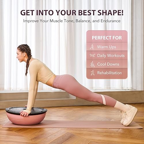 Miniatura 2 de ZELUS Entrenador de pelota de equilibrio con bandas de resistencia y bomba de pie, pelota de yoga inflable para entrenamientos de gimnasio en casa,