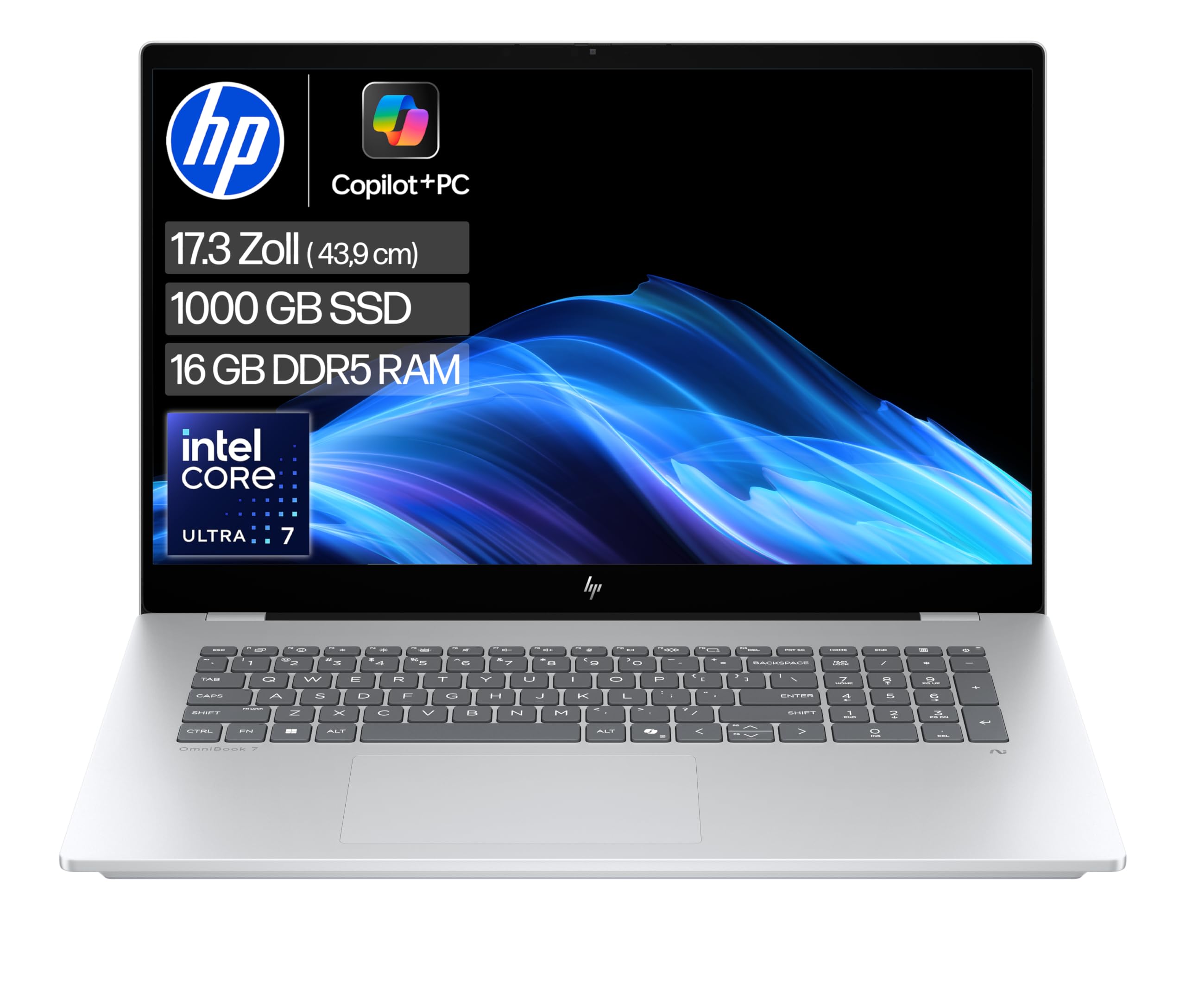 HP OmniBook X Flip 2-in-1 Laptop (17.3 Zoll FHD-Touchscreen, Intel Core Ultra 7, Copilot+, 16GB RAM, 1TB, Win11, QWERTZ) - Silber