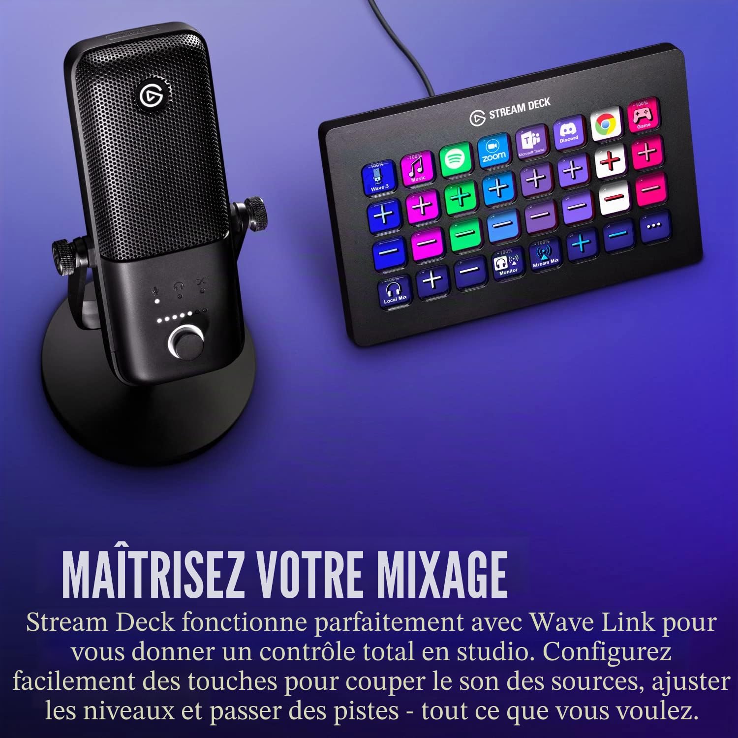 Elgato Wave:3 - Micro à condensateur USB de qualité studio pour streaming, podcasts, gaming et télétravail, logiciel de mixage gratuit, plug-ins d'effets, anti-distorsion, plug & play sur Mac et PC