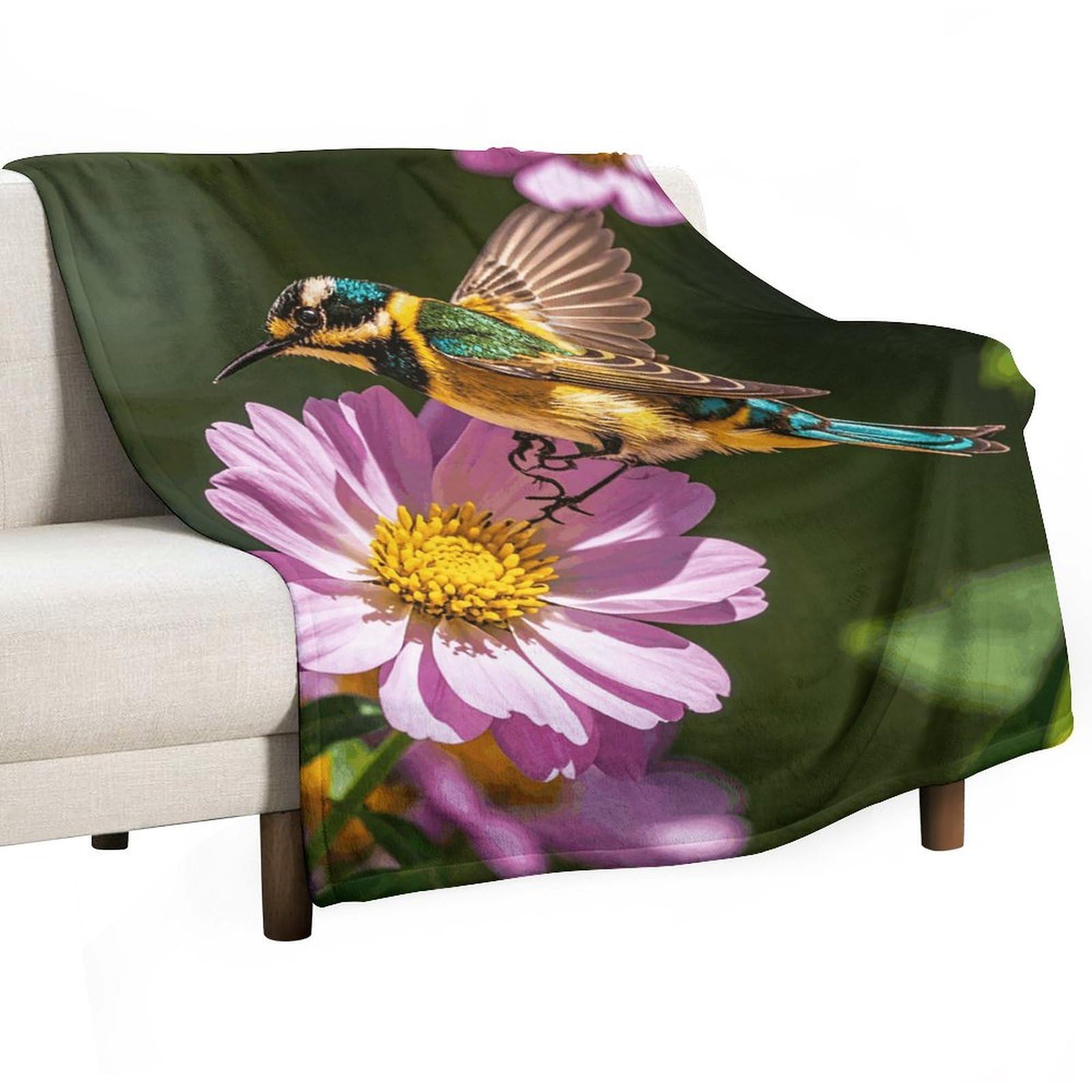Couverture en molleton oiseaux et fleurs pour cocooning sur le canapé 100x127 cm