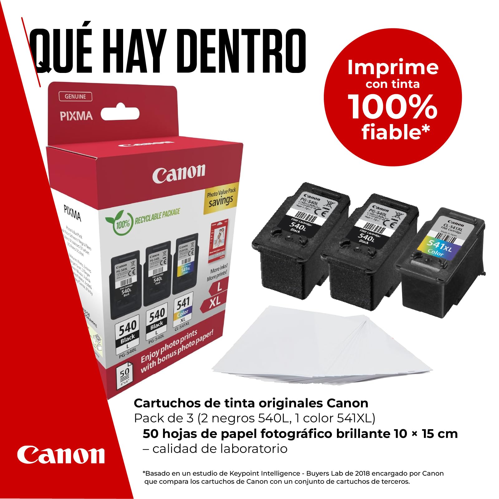 Canon PG-540L + CL-541XL, Cartuchos de Tinta Original, 2 Cartuchos de Tinta Independientes en Color Negro y 1 Cartucho Multicolor, Incluye 50 Hojas Papel Fotográfico 4 x 6