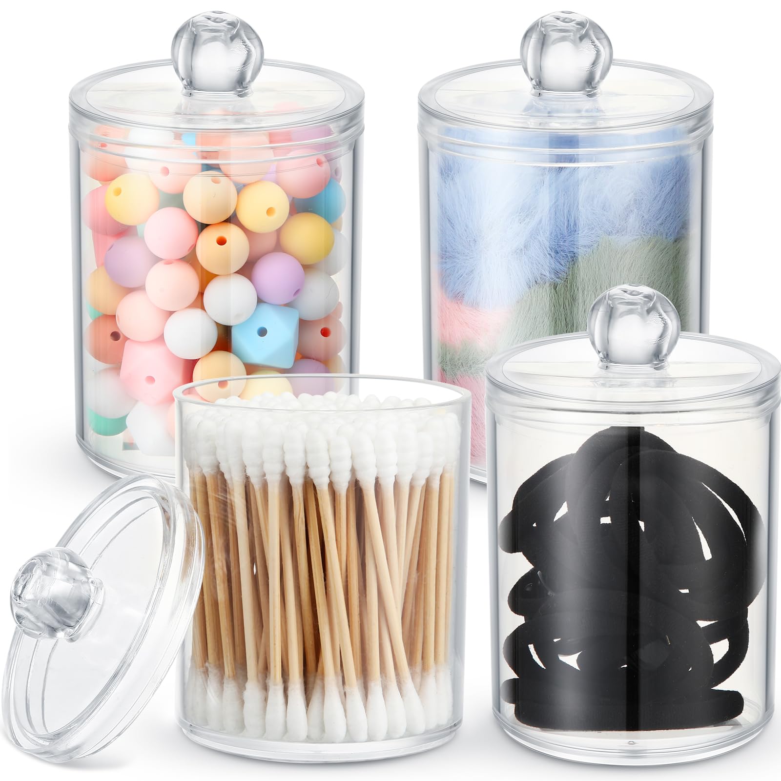 View 1 of Maxdot 24 Pcs Clear Plastic Acrylic Bathroom Vanity Countertop Canister Jars 12 oz Apothecary Jars with Storage Lids Holder Makeup Organizer for Cotton Ball, Swab, Pads, Floss, Bath Salts
