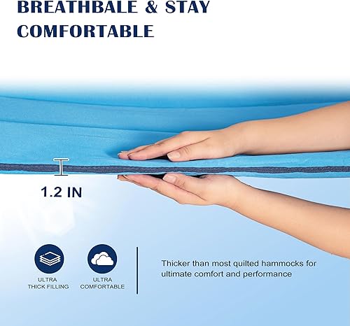 Miniatura 2 de Lazy Daze Hammocks Hamaca de tela acolchada de 12 pies con barra separadora de aluminio curvada, hamaca doble exterior con almohada suave, bolsillo