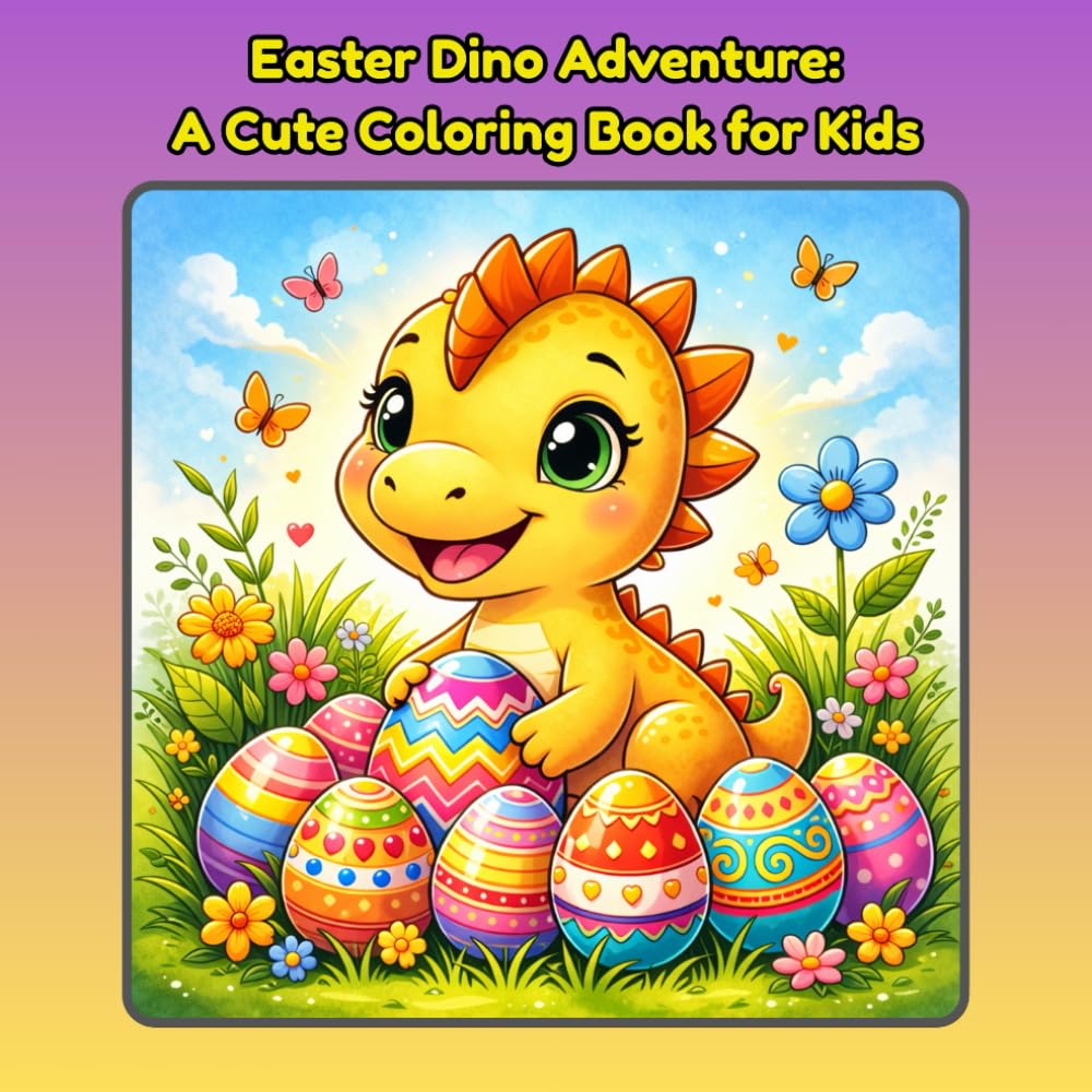 Easter Dino Adventure: A Cute Coloring Book for Kids: 50+ Adorable Baby Dinosaur Designs, Large Square Format (8.5" x 8.5"), Simple Outlines for Toddlers, Perfect Easter Gift for Kids Ages 4-8.