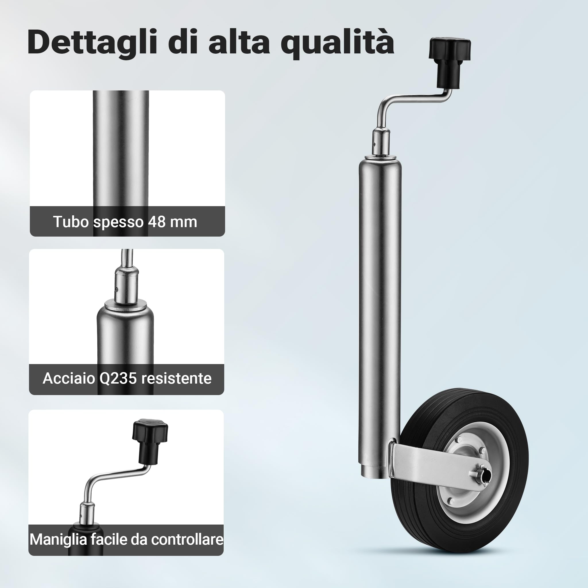 Wiltec Servotimone con ruota 362 kg Ruotino per carrello appendice rimorchio roulotte