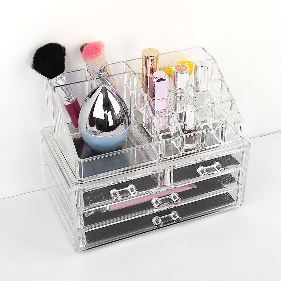 Ruilogod Boîte de rangement en acrylique transparent pour cosmétiques, maquillage, rouge à lèvres, pinceaux, bijoux, boîte de présentation avec tiroirs (style 1)