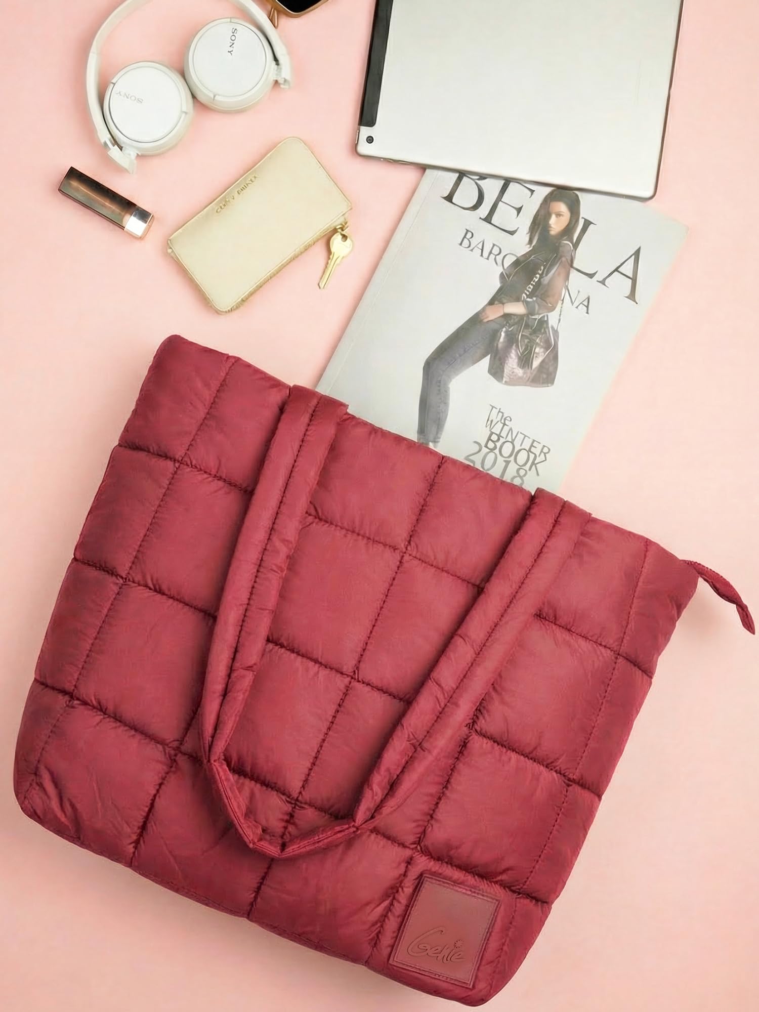 Genie PlushTote Bag For Girls in |13 Inch-15 Litres With One Compartment, Laptop Sleeve And Organizer |Best For Laptop, Makeup, Journal, Cables & College/Work - Maroon 1