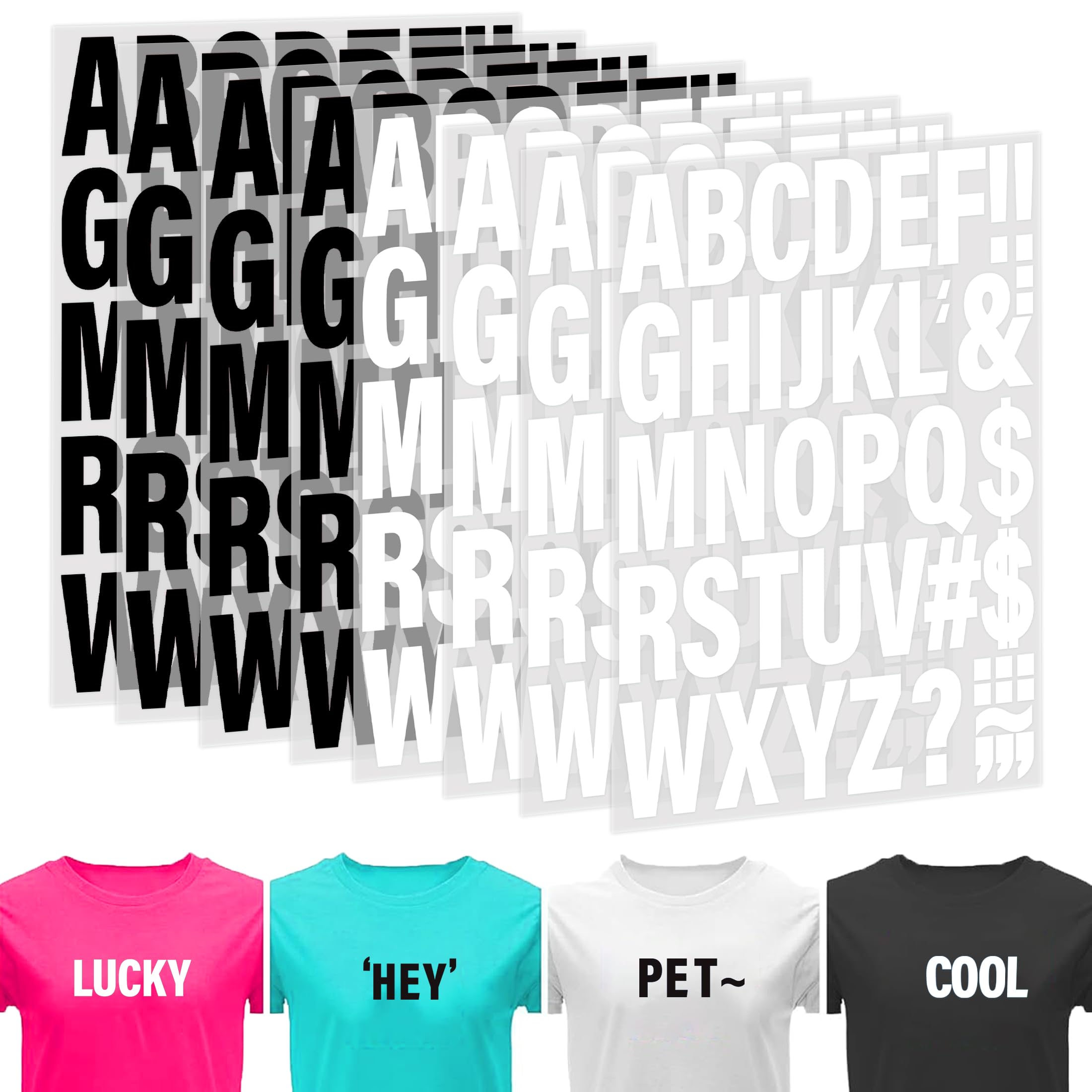8 Sheets 352 Pieces Iron On Letters for Clothing, 2 Inch Heat Transfer Letters Decals, Black&White Iron On Vinyl Alphabet Letters with A-Z for