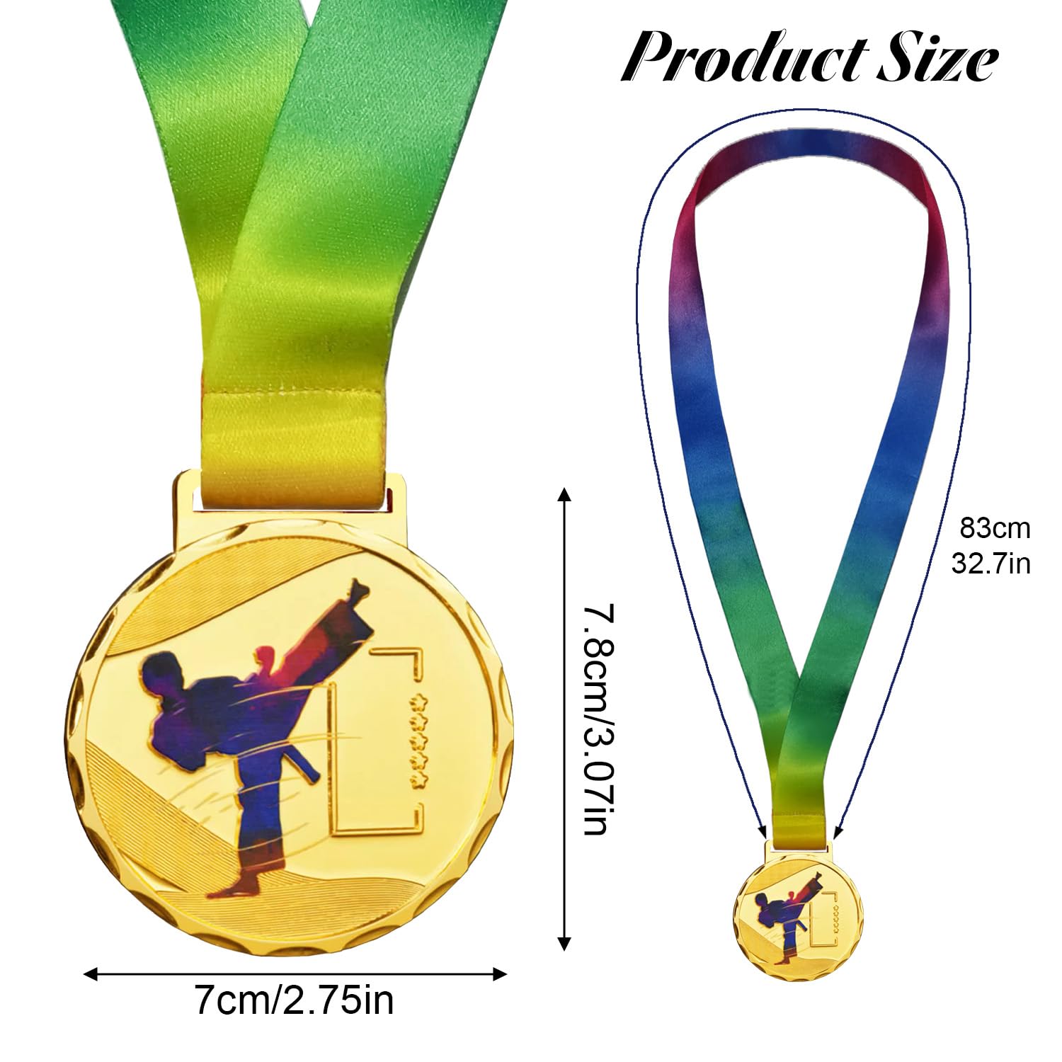 Medaglie per taekwondo, 1/6/12 pezzi, color oro, argento, bronzo, con nastrini per collo, per premi, 7,9 cm, medaglie per il primo secondo e terzo premio per sport, competizioni, stile