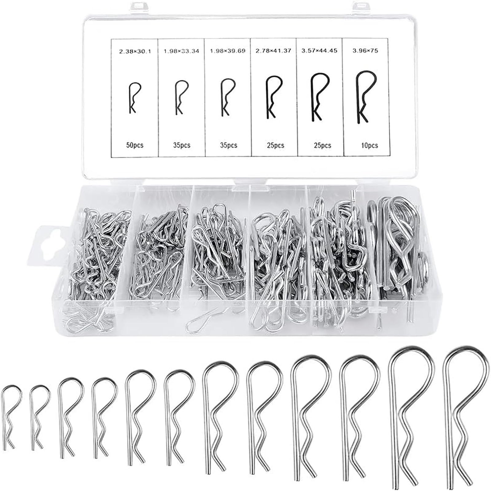 THE WHITE SHOP 180Pcs Cotter Pins Assortment Kit,Hair Pin R Clips,Heavy Duty R Clips Retaining Pins,Stainless Steel Locking Cotter Hitch Pins for Trucks Tow Bar Tractors Mower Carts.