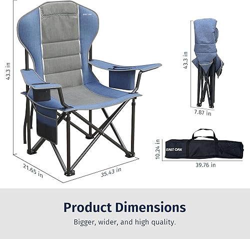 Miniatura 3 de East Oak Silla plegable para campamento, soporte resistente, sillas de campamento de 500 libras para adultos, sillas de césped Oxford 600D con