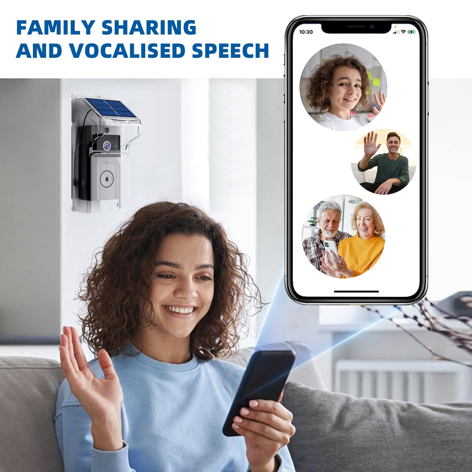 Campanello wireless WiFi con fotocamera, ricaricabile a energia solare, con visione notturna a infrarossi, rilevamento di movimento PIR, vivavoce bidirezionale, impermeabile