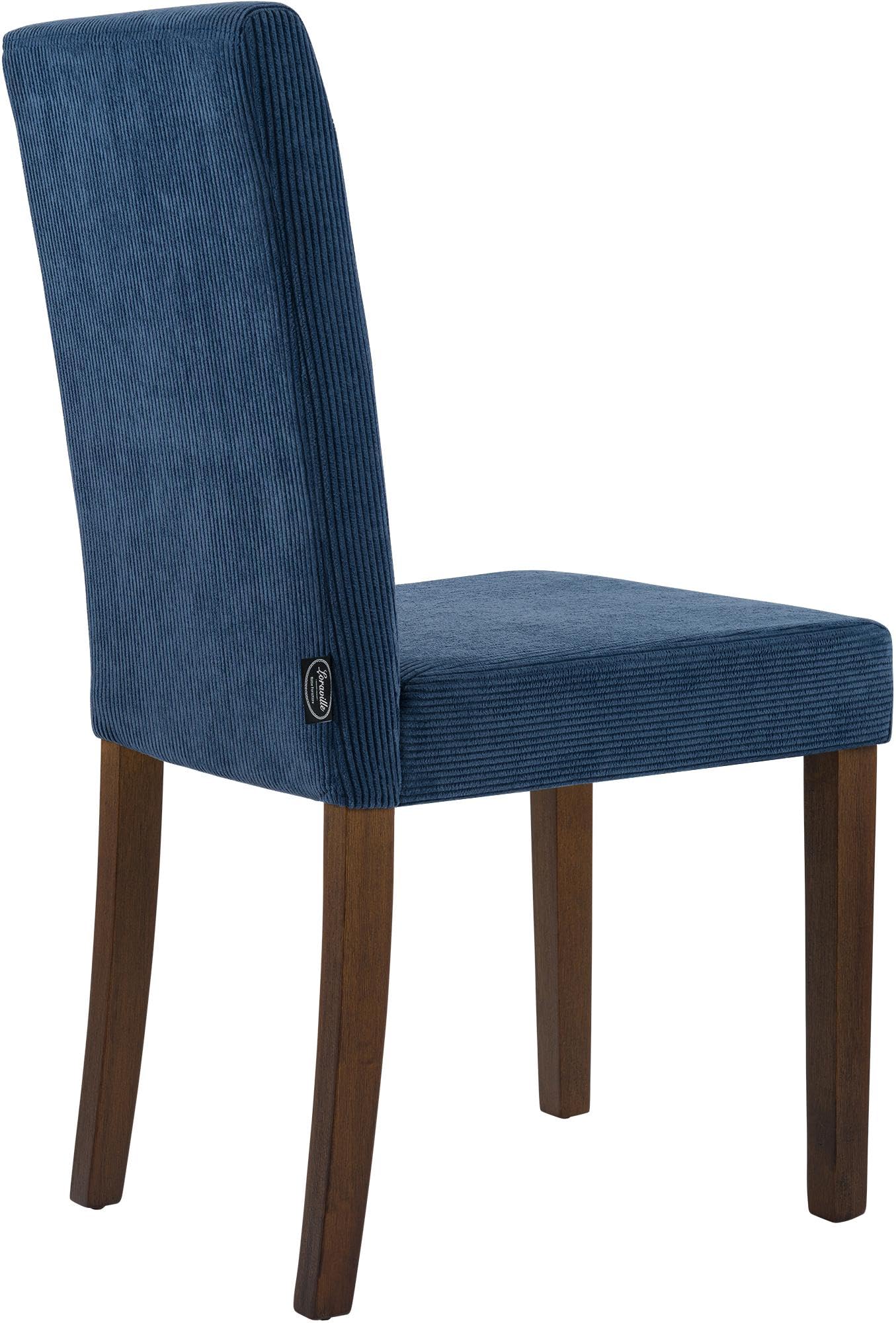 CLP Sedia da Pranzo Set di 2 Rivestita con Schienale INA, Sedia da Cucina in Velluto a Coste, Struttura Stabile in Legno, Colore:Blu, Colore del Telaio:Antico Scuro